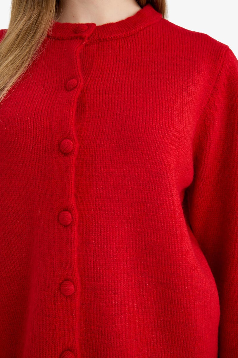 DeFacto Red Woman Regular Fit Crew Neck Knitwear Cardigan Casual - Image 5